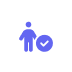 Blue icon showing an adult and child silhouette with a blue verification checkmark badge indicating a verified or approved caregiver/guardian relationship.