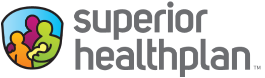 Superior HealthPlan logo: gray wordmark beside a multicolored shield containing abstract, interlocking figures.